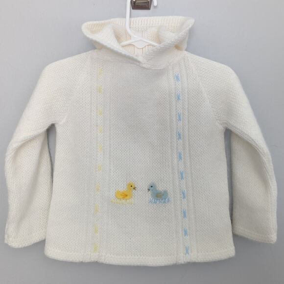 Vintage Other - Vintage Baby Boy Infanta White Jacket Duck Embroidered Hooded 12 Month Easter